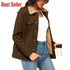Corduroy Sherpa Fleece Lined Jacket Button Down Shacket Warm Winter Western Coat